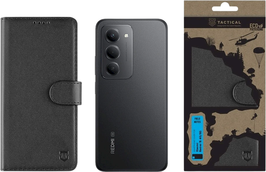 Tactical Field Notes dėklas skirtas Xiaomi Redmi 15 4G/5G juodos spalvos