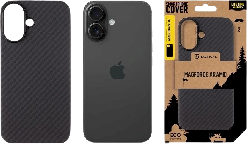 Dėklas Tactical MagForce Aramid skirtas Apple iPhone 16 juodos spalvos