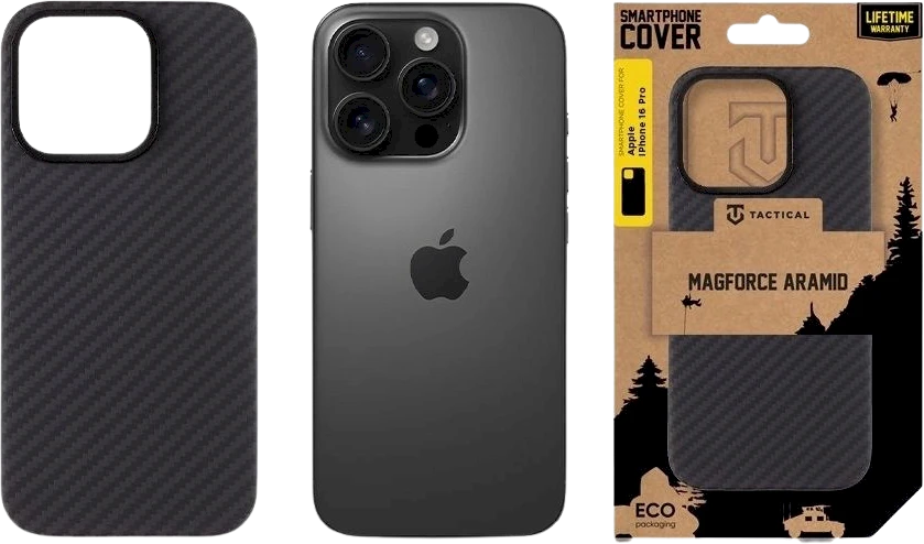 Dėklas Tactical MagForce Aramid skirtas Apple iPhone 16 Pro juodos spalvos