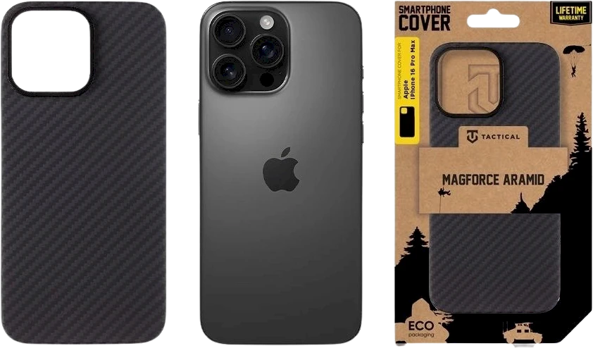 Dėklas Tactical MagForce Aramid skirtas Apple iPhone 16 Pro Max juodos spalvos