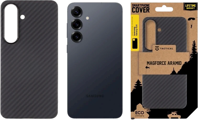 Tactical MagForce Aramid skirtas Samsung Galaxy S25 dėklas telefonui juodos spalvos