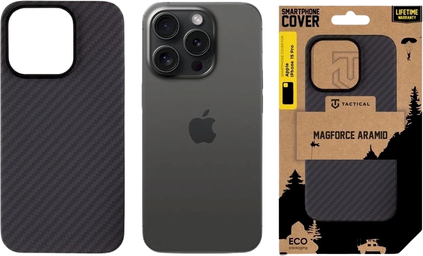 Tactical MagForce Aramid skirtas Apple iPhone 15 Pro dėklas telefonui juodos spalvos