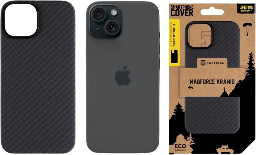 Tactical MagForce Aramid skirtas Apple iPhone 15 dėklas telefonui juodos spalvos