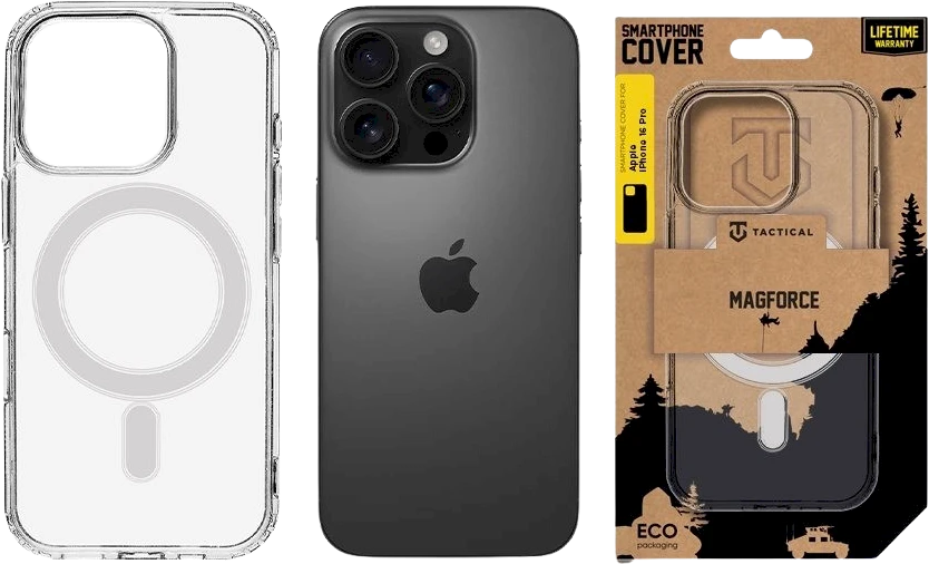 Dėklas Tactical MagForce skirtas telefonui Apple iPhone 16 Pro skaidrus