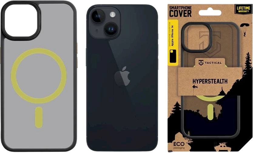 Tactical MagForce Hyperstealth 2.0 dėklas telefonui Apple iPhone 14 juodos ir geltonos spalvos