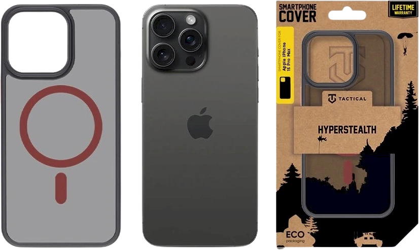 Tactical MagForce Hyperstealth 2.0 dėklas telefonui Apple iPhone 15 Pro Max juodos ir raudonos spalvos