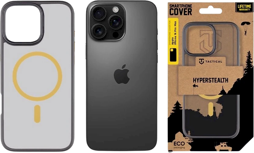 Tactical MagForce Hyperstealth 2.0 dėklas telefonui iPhone 16 Pro Max juodos ir geltonos spalvos