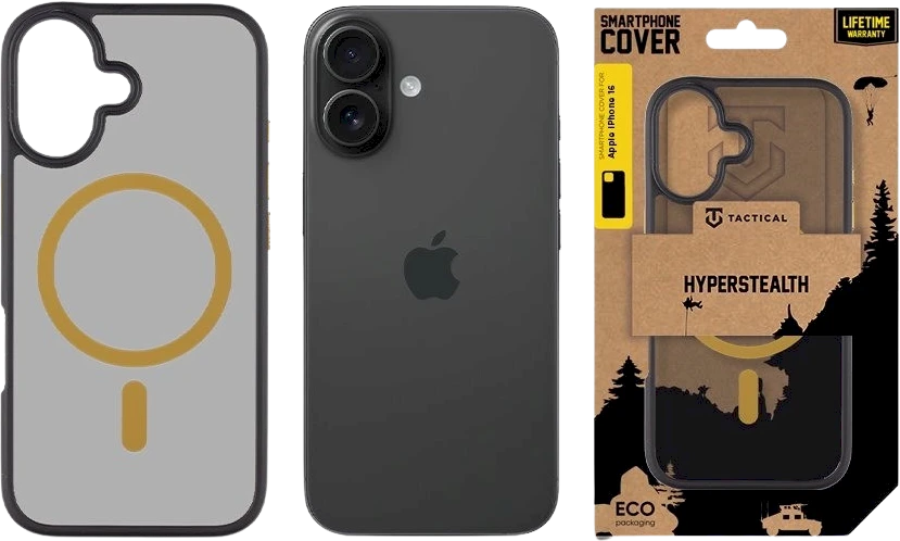 Tactical MagForce Hyperstealth 2.0 dėklas telefonui Apple iPhone 16 juodos ir geltonos spalvos
