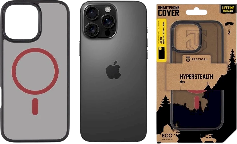 Tactical MagForce Hyperstealth 2.0 dėklas telefonui skirtas Apple iPhone 16 Pro Max juodos ir raudonos spalvos