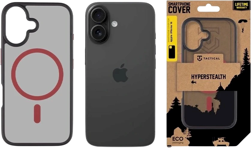 Tactical MagForce Hyperstealth 2.0 dėklas telefonui Apple iPhone 16 juodos ir raudonos spalvos