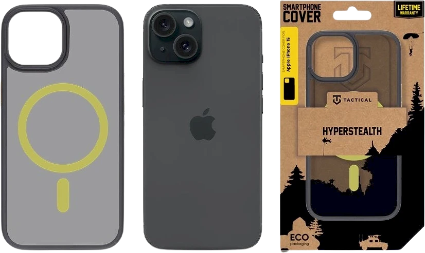 Tactical MagForce Hyperstealth 2.0 dėklas telefonui Apple iPhone 15 juodos ir geltonos spalvos