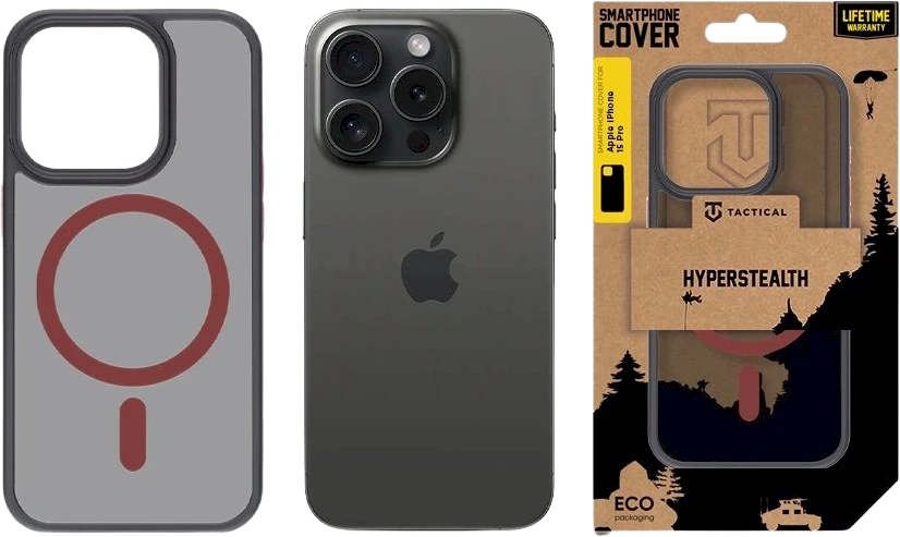 Tactical MagForce Hyperstealth 2.0 dėklas telefonui Apple iPhone 15 Pro juodos ir raudonos spalvos