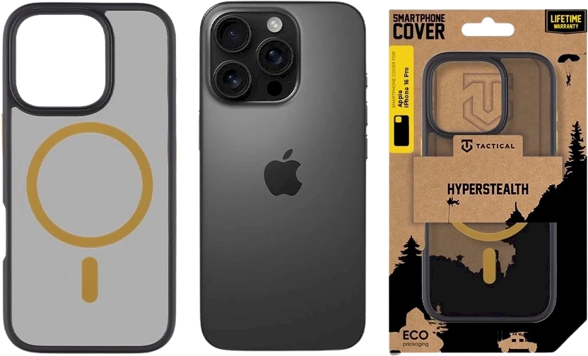 Tactical MagForce Hyperstealth 2.0 dėklas telefonui Apple iPhone 16 Pro juodos ir geltonos spalvos