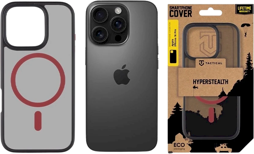 Tactical MagForce Hyperstealth 2.0 dėklas telefonui Apple iPhone 16 Pro juodos ir raudonos spalvos