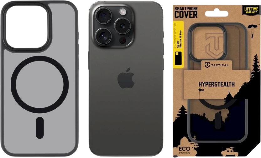 Dėklas Tactical MagForce Hyperstealth dangtelis, skirtas iPhone 15 Pro Asphalt