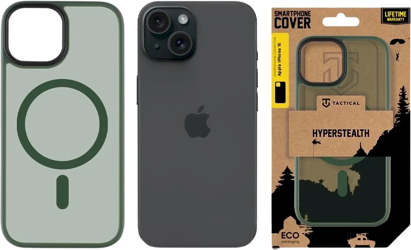 Dėklas Tactical MagForce Hyperstealth dangtelis, skirtas iPhone 15 Forest Žalias