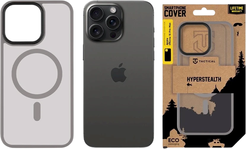 Dėklas Tactical MagForce Hyperstealth dangtelis, skirtas iPhone 15 Pro Max Light Pilkas