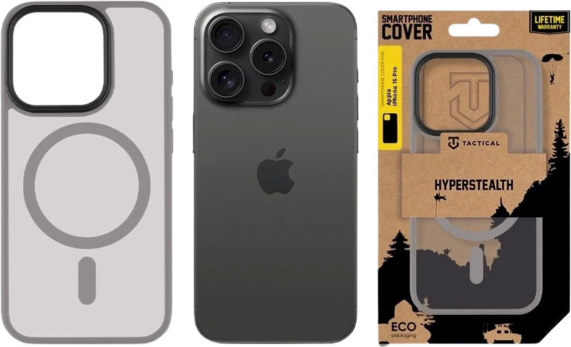 Dėklas Tactical MagForce Hyperstealth dangtelis, skirtas iPhone 15 Pro Light Pilkas
