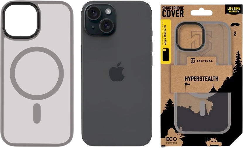 Tactical MagForce Hyperstealth dėklas telefonui Apple iPhone 15 šviesiai pilkos spalvos