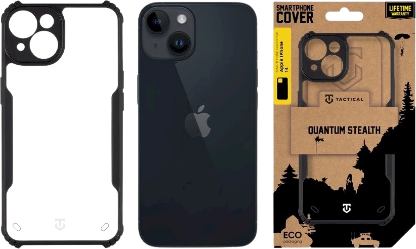 Dėklas Tactical Quantum Stealth dangtelis, skirtas Apple iPhone 14 skaidrus/juodas