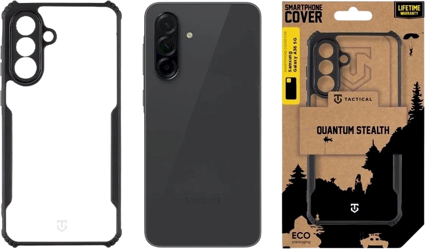 Tactical Quantum Stealth dėklas skirtas Samsung Galaxy A36 5G skaidrus ir juodos spalvos