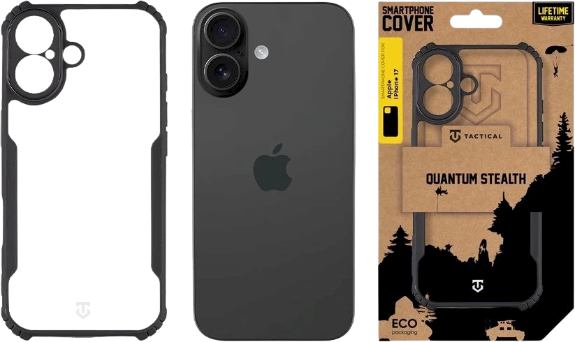Tactical Quantum Stealth dėklas skirtas Apple iPhone 17 skaidrus/juodos spalvos