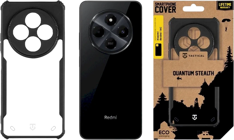 Tactical Quantum Stealth dėklas Xiaomi Redmi 14C 4G/Poco C75 skaidrus ir juodos spalvos