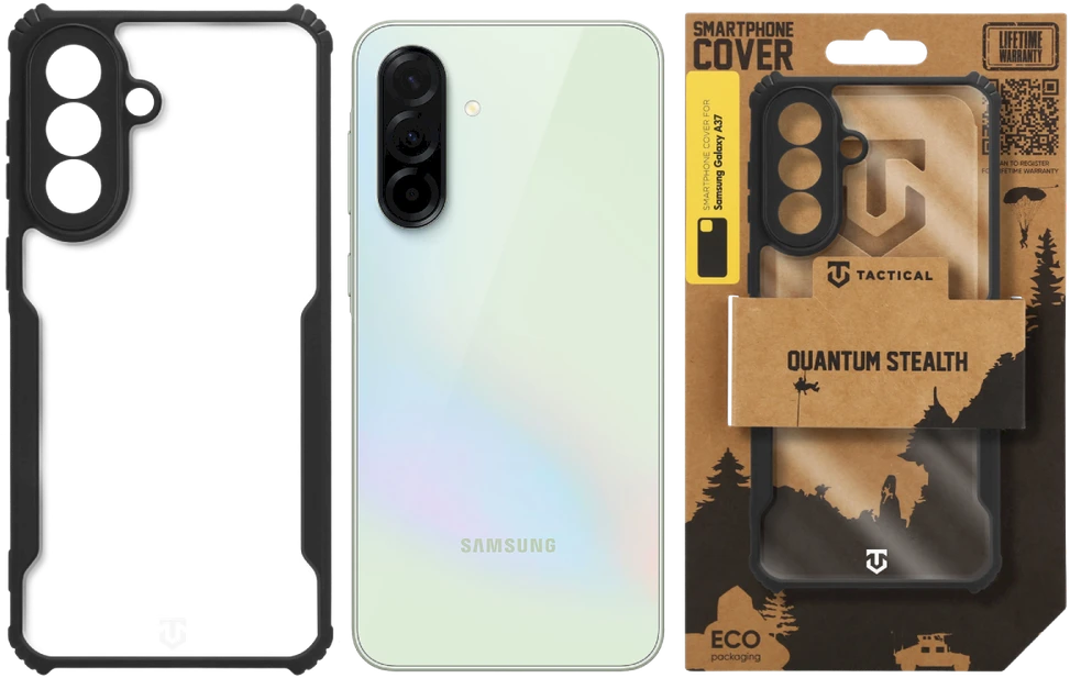 Tactical Quantum Stealth dėklas skirtas Samsung Galaxy A37 skaidrus/juodos spalvos