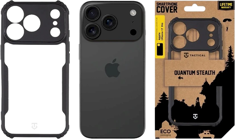 Tactical Quantum Stealth dėklas skirtas Apple iPhone 17 Pro skaidrus/juodos spalvos