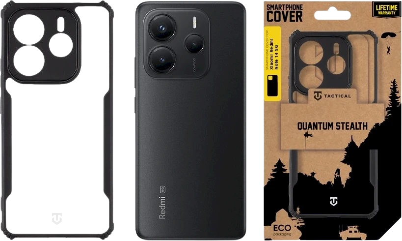 Tactical Quantum Stealth dėklas skirtas Xiaomi Redmi Note 14 5G skaidrus ir juodos spalvos