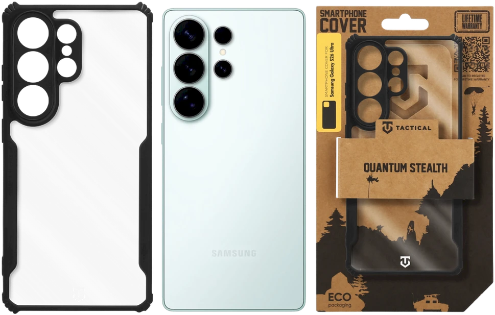 Tactical Quantum Stealth dėklas skirtas Samsung Galaxy S26 Ultra skaidrus/juodos spalvos