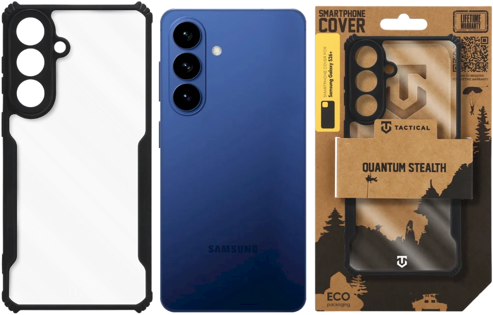 Tactical Quantum Stealth dėklas skirtas Samsung Galaxy S26+ skaidrus/juodos spalvos
