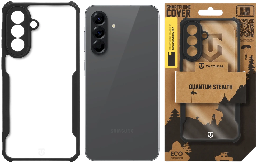 Tactical Quantum Stealth dėklas skirtas Samsung Galaxy A57 skaidrus/juodos spalvos