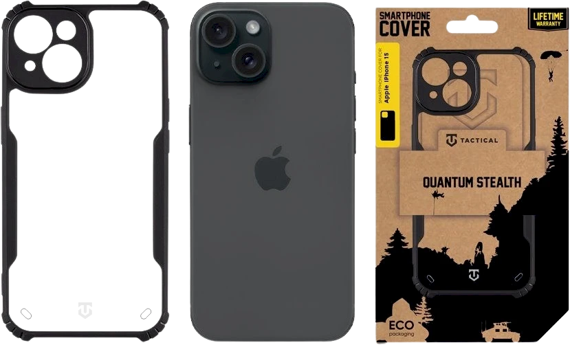 Dėklas Tactical Quantum Stealth dangtelis, skirtas Apple iPhone 15 skaidrus/juodas