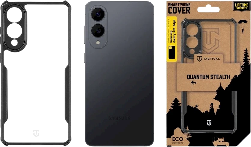 Tactical Quantum Stealth dėklas skirtas Samsung Galaxy S25 Edge Clear/juodos spalvos