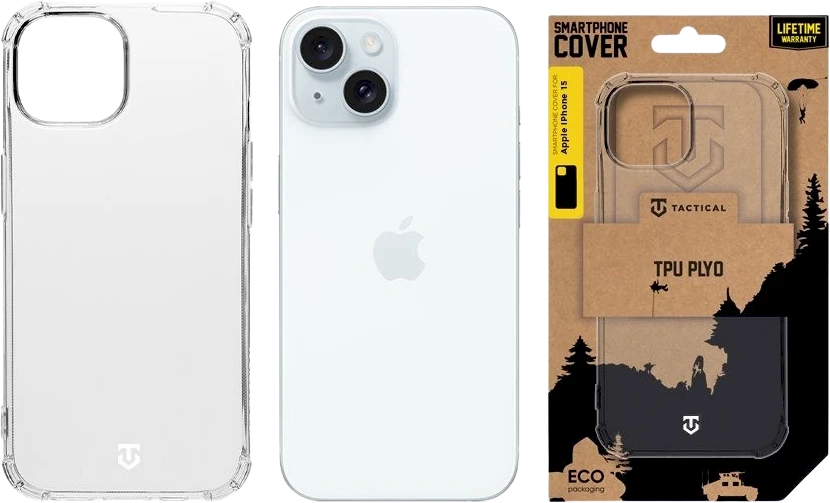 Dėklas Tactical TPU Plyo dangtelis, skirtas Apple iPhone 15 Skaidrus