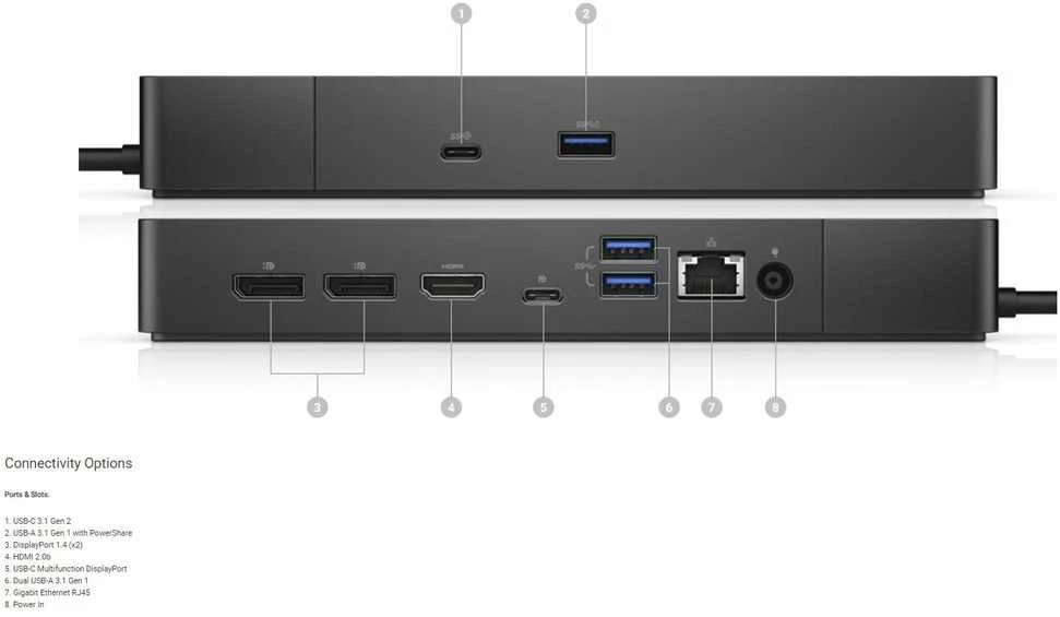 Dell | WD19S | Prijungimo stotis | Ethernet LAN (RJ-45) jungtys 1 | DisplayPorts kiekis 2 | USB 3.0 (3.1 Gen 1) Type-C jungtys kiekis 1 | USB 3.0 (3.1 Gen 1) jungtys kiekis 3 | HDMI jungtys kiekis 1 | 130 W