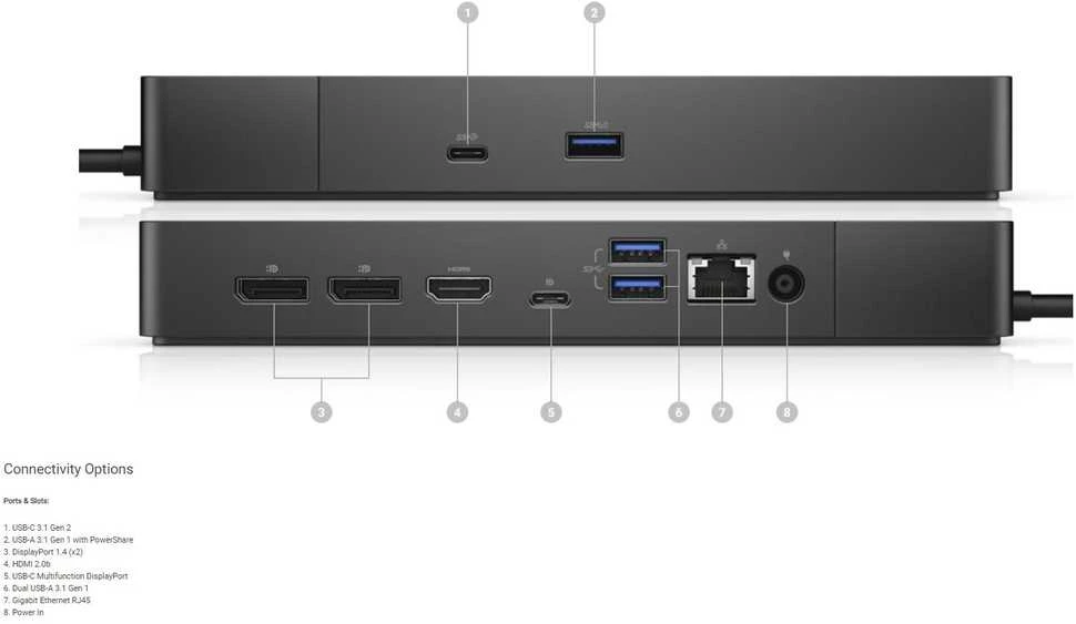 Dell | WD19S | Prijungimo stotis | Ethernet LAN (RJ-45) jungtys 1 | DisplayPorts kiekis 2 | USB 3.0 (3.1 Gen 1) Type-C jungtys kiekis 1 | USB 3.0 (3.1 Gen 1) jungtys kiekis 3 | HDMI jungtys kiekis 1 | 130 W