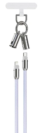 Devia laidas su dirželiu 2in1 PD USB-C – Lightning 1,2 m 27W violetinis