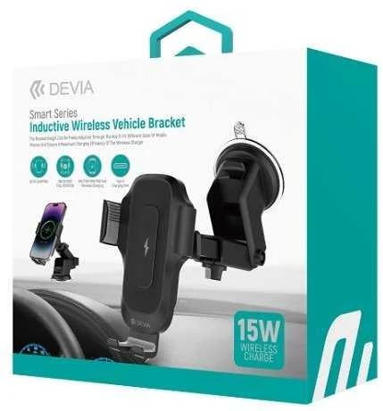 Automobilinis laikiklis Devia EA497 su belaidžiu indukciniu įkrovikliu, 15W, juodas, su siurbtuku