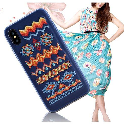 Devia gėlių siuvinėjimo bohemiškas silikoninis dėklas Apple iPhone X / XS Mėlyna