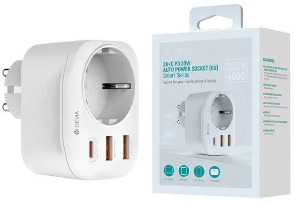 Devia maitinimo lizdo PD įkroviklis 20W 1x USB-C 2x USB 3A baltas