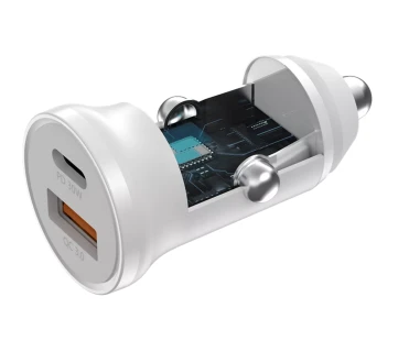 Devia automobilinis įkroviklis Smart Mini PD QC 3.0 30W 1x USB 1x USB-C baltas