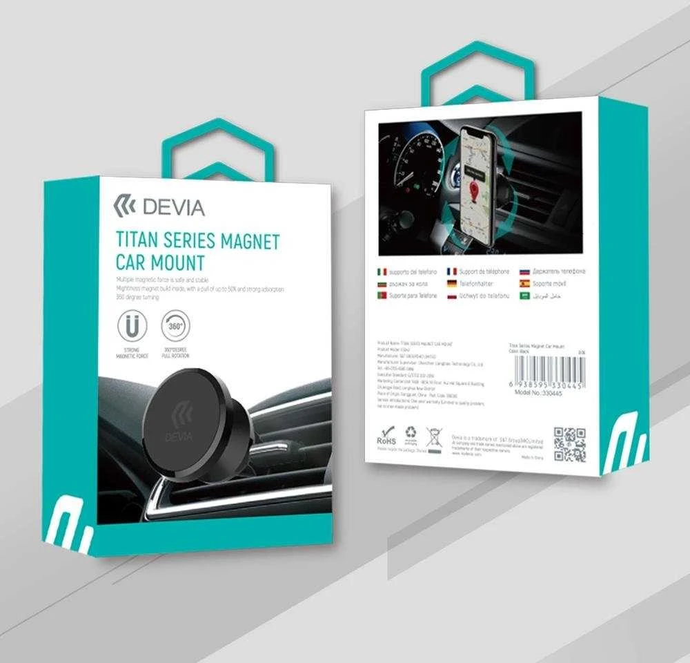 Automobilinis telefono laikiklis Devia Titan tvirtinamas į ventiliacijos groteles, magnetinis, juodas