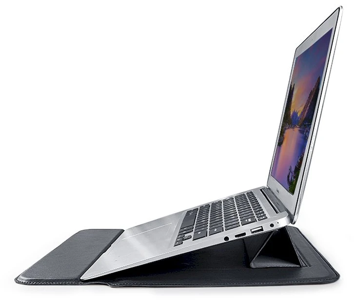 Devia nešiojamo kompiuterio / MacBook dėklas Ultra-Thin 13,3'' atsparus vandeniui PU leather juodos spalvos