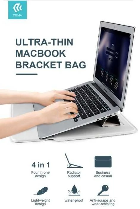 Devia nešiojamojo kompiuterio krepšys / MacBook dėklas Ultra-Thin 15,4” vandeniui atsparios PU odos, juodas