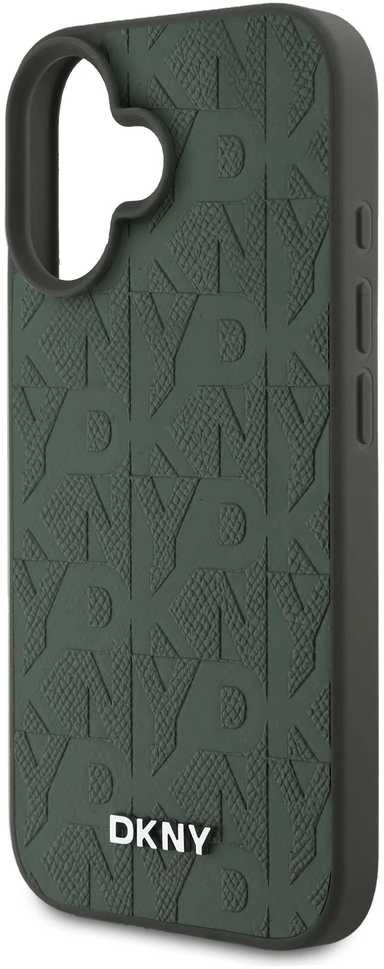 DKNY PU Leather Grid Pattern Magsafe Apple iPhone 16 dėklas telefonui žalios spalvos
