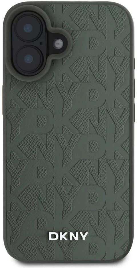 DKNY PU Leather Grid Pattern Magsafe Apple iPhone 16 dėklas telefonui žalios spalvos