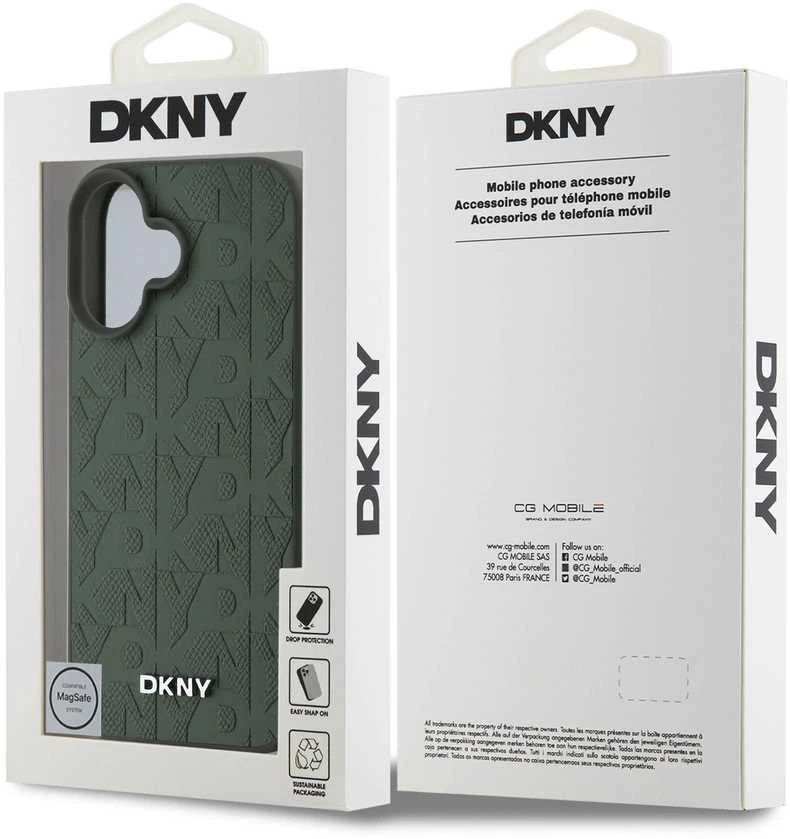 DKNY PU Leather Grid Pattern Magsafe Apple iPhone 16 dėklas telefonui žalios spalvos