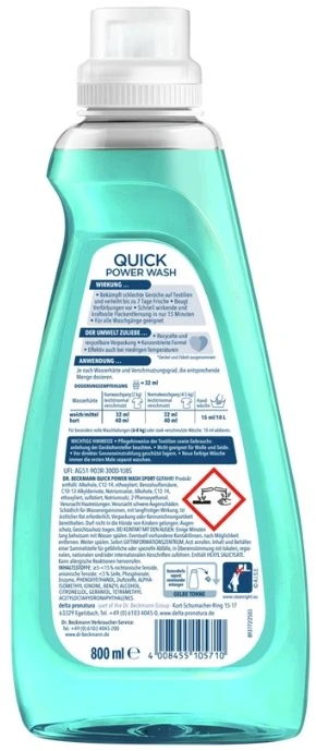 DR.BECKMANN skystas skalbiklis „Quick Power Wash“ Odour Protect Sport 800 ml